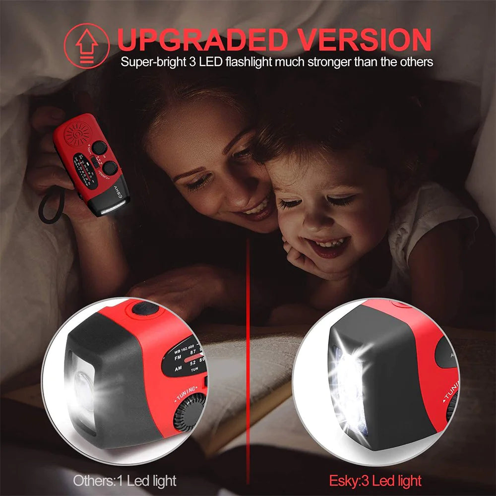 Solar Crank Emergency Radio 1000mAh Power Charger