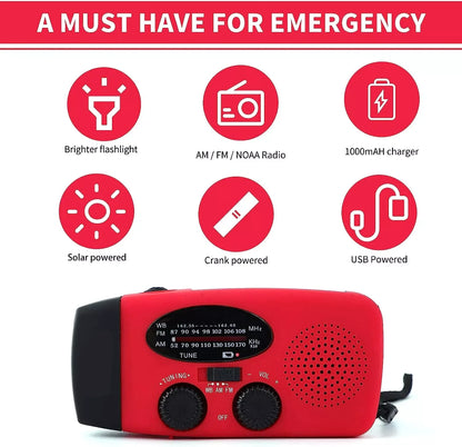 Solar Crank Emergency Radio 1000mAh Power Charger