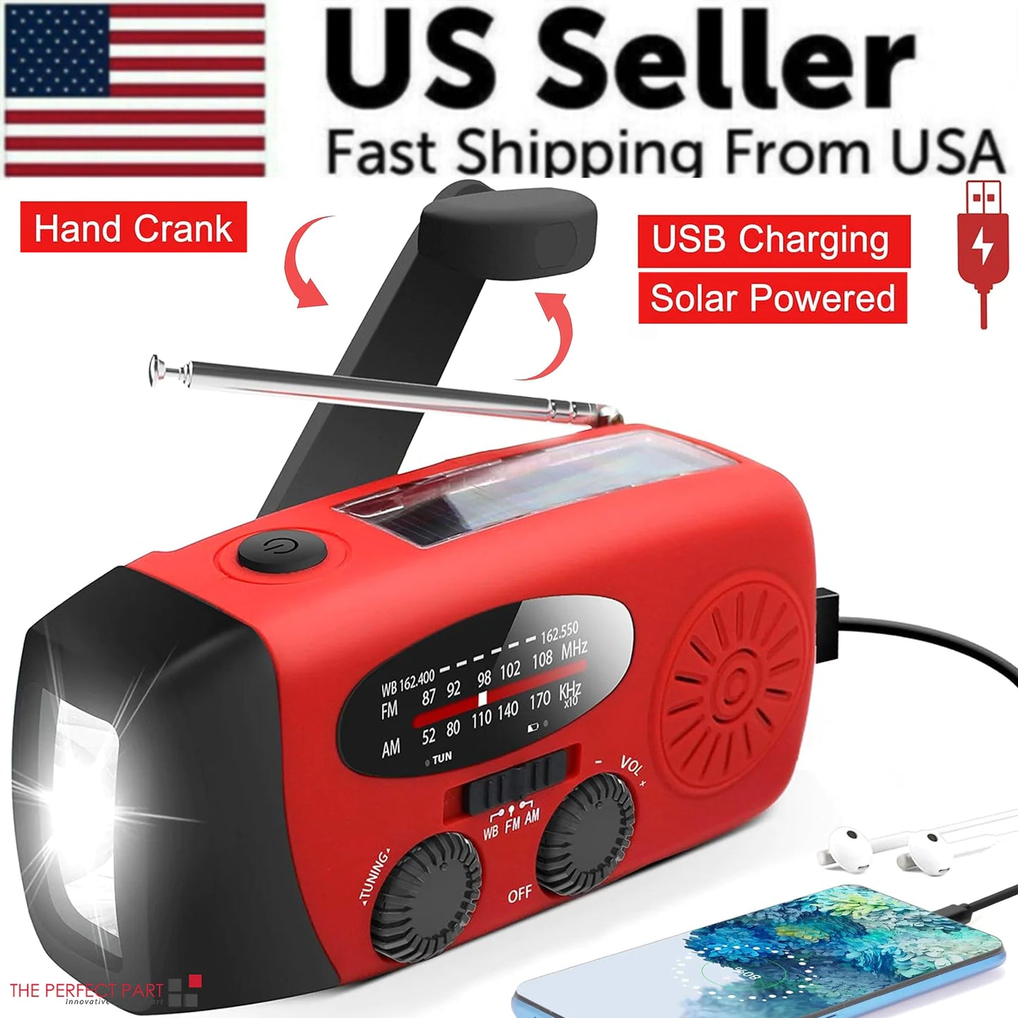 Solar Crank Emergency Radio 1000mAh Power Charger